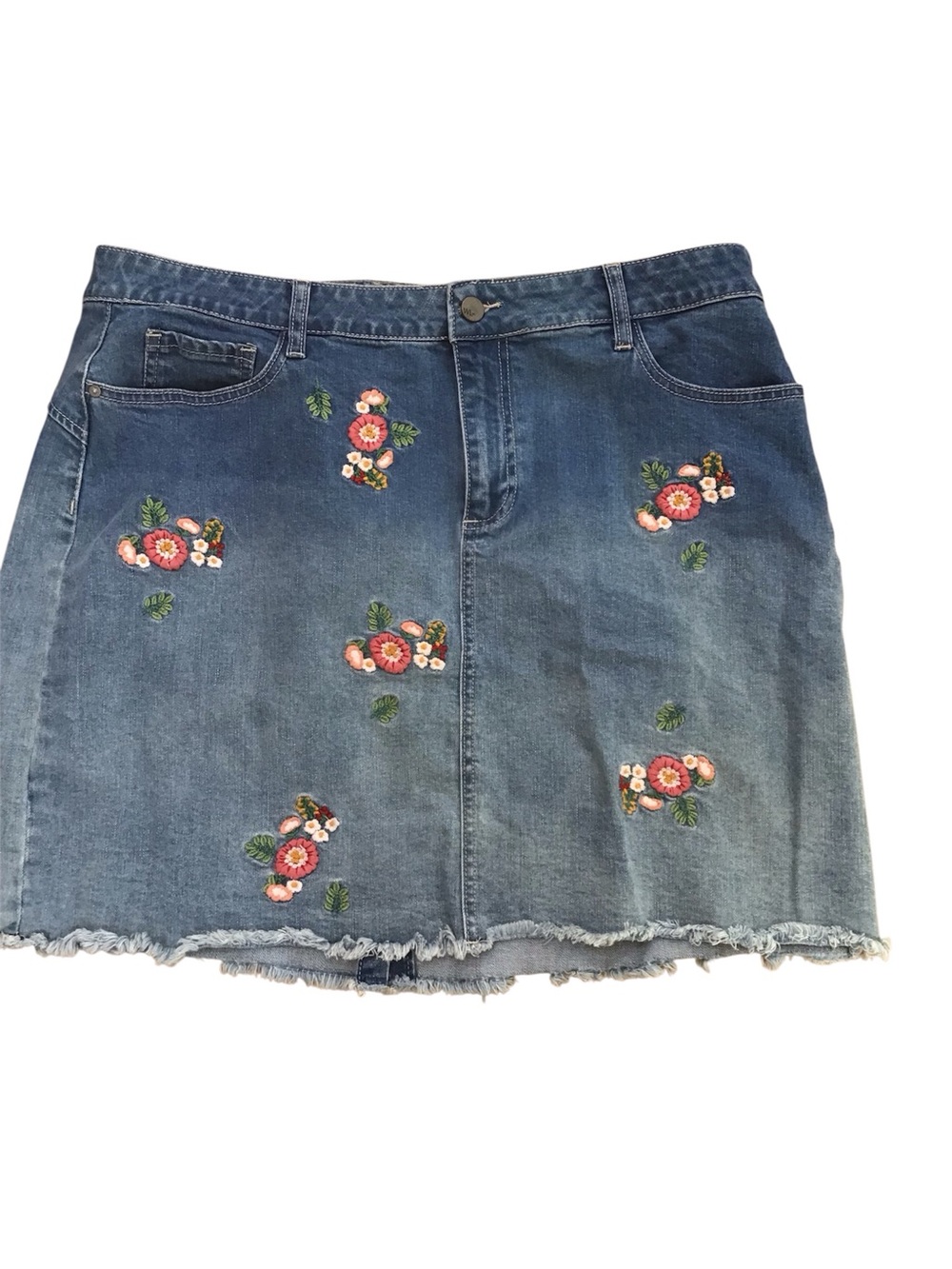 VTG Y2K Embroidered Floral Denim Mini Skirt Large 33 Feminine Cottagecore